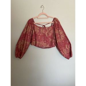 NWT Kimchi Blue Urban Outfitters Brocade Red Gold Crop Top Size M